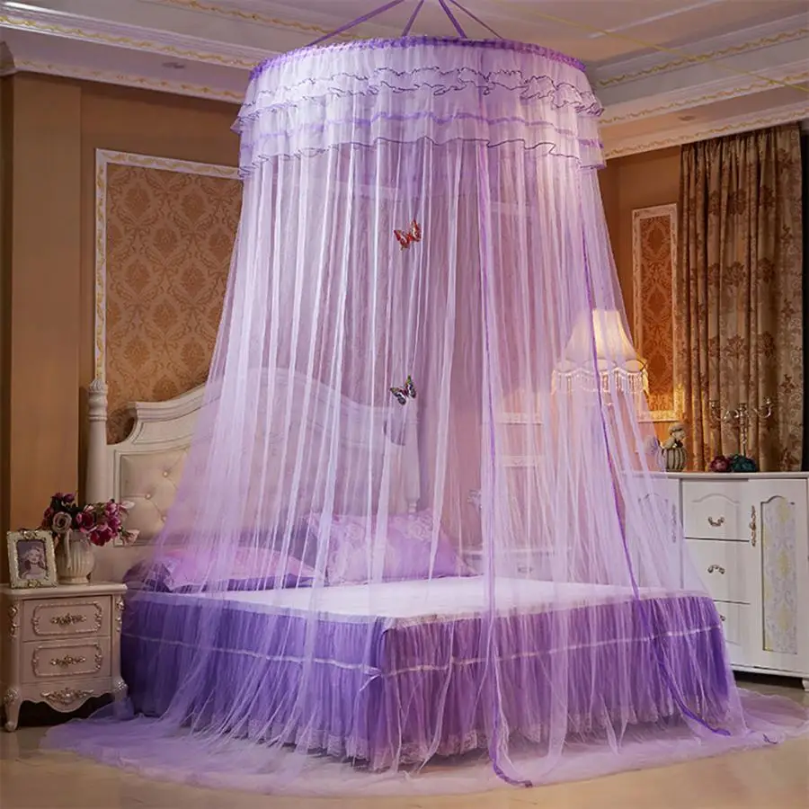 4 Colors Elegant Hung Dome Mosquito Net Canopy Lace Bed Curtain Netting Mosquito Net For Adults