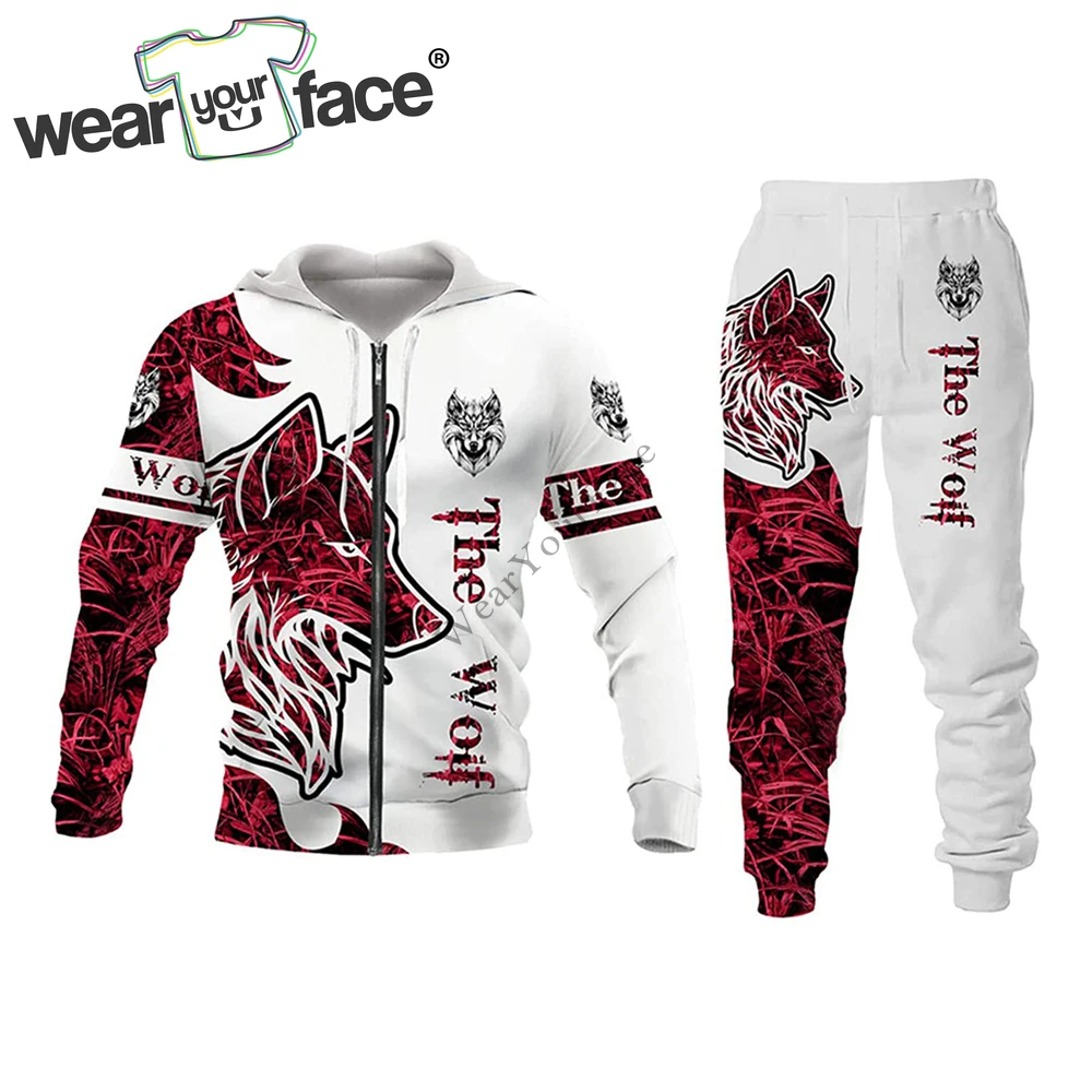 The Wolf Camo Tracksuits Cardigans Hoodies Sweatpants Sets 3D All Over Printed Casual Sports Streetwear Men Vacation Clothing dinosaur beautiful camo 3d all over printed men hoodie autumn and winter unisex sweatshirt zip pullover casual streetwear kj435