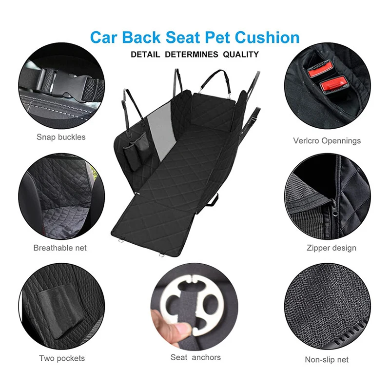 Double Zipper Car Pet Seat Pad 143&times;153CM Waterproof Dirt Resistant Suitable Multiple Models Solid Color Cars Rear Seats Cushion