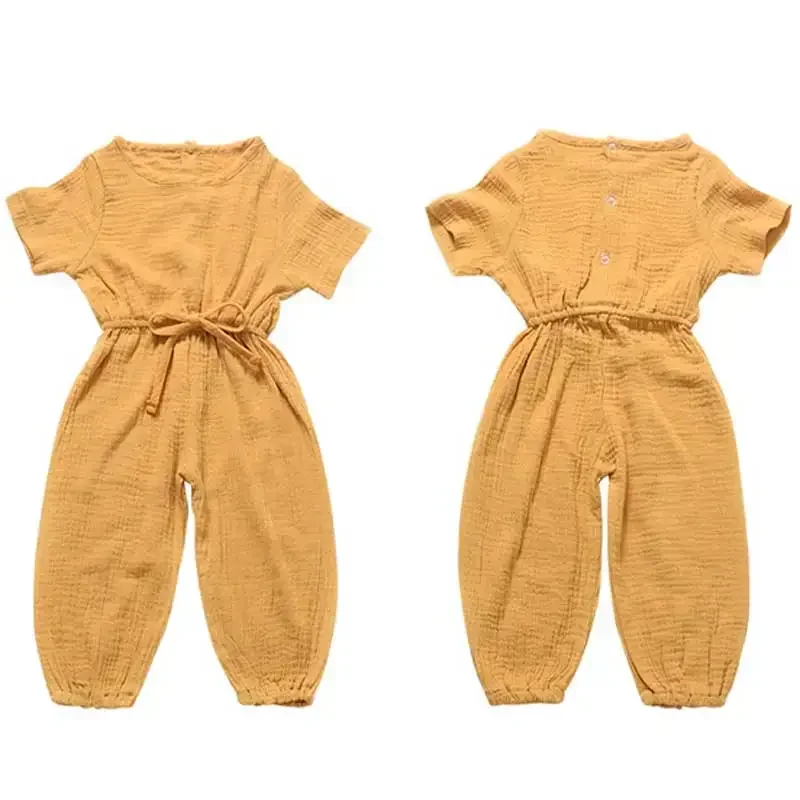 

Summer Kids Girls Clothing Sets Linen Cotton Short Sleeve+Pants Sets Solid Color Girls Jumpsuit Baby Clothes Sets Children Suits