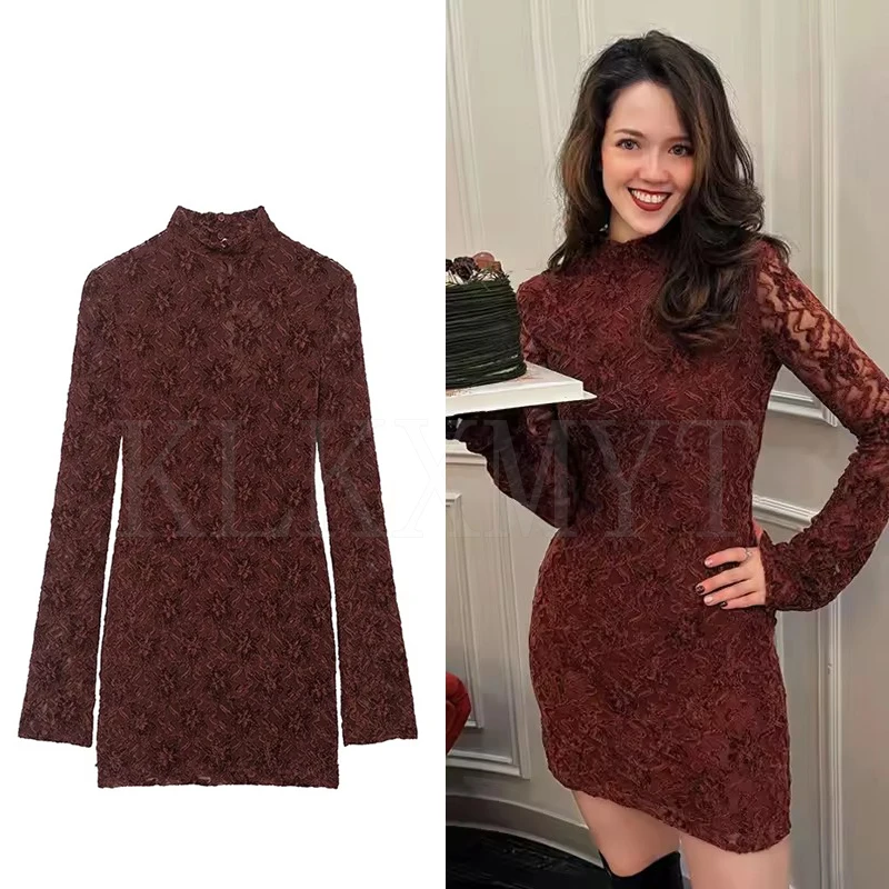 Chic Elegant Lace Evening Party Dresses For Women Soft Touch Slim Short Dress Woman Long Sleeve Mini Dress 2025 New Fashion