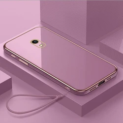 Luxury Square Plating Silicone Ultra-Thin Soft Phone Case for J7 Pro (Purple with lanyard)