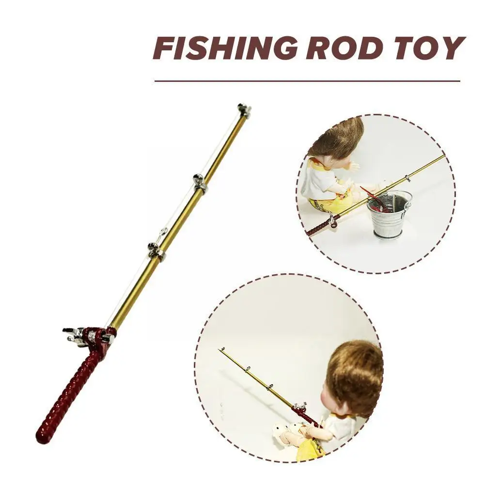 

1Pcs 1/6 Doll House Miniature Metal Fishing Pole Model Rod Accessories Fishing Decoration Mini Toy Doll House U0R0