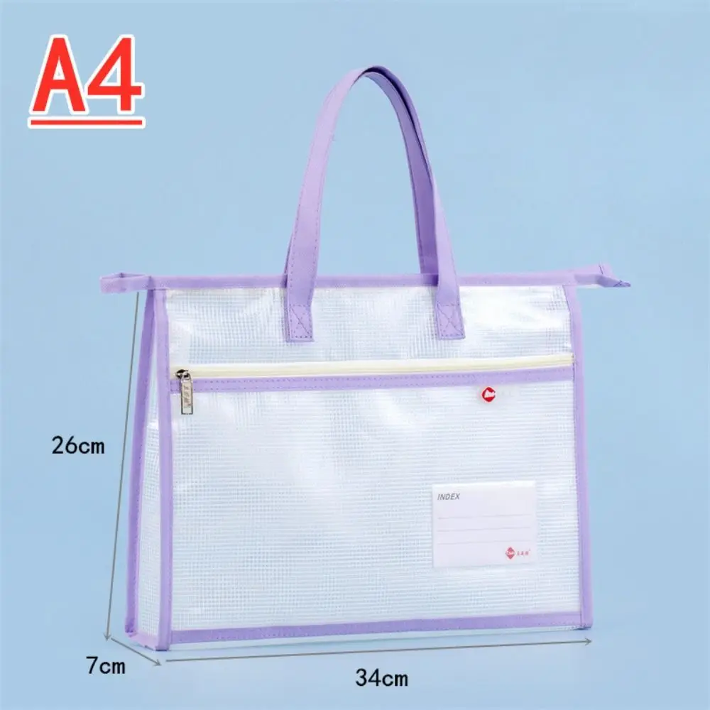 with Zipper and Handle A3 Project Bag Large Capacity Mesh PVC Mesh Art Bag Thickened Waterproof Storage Office Supplies