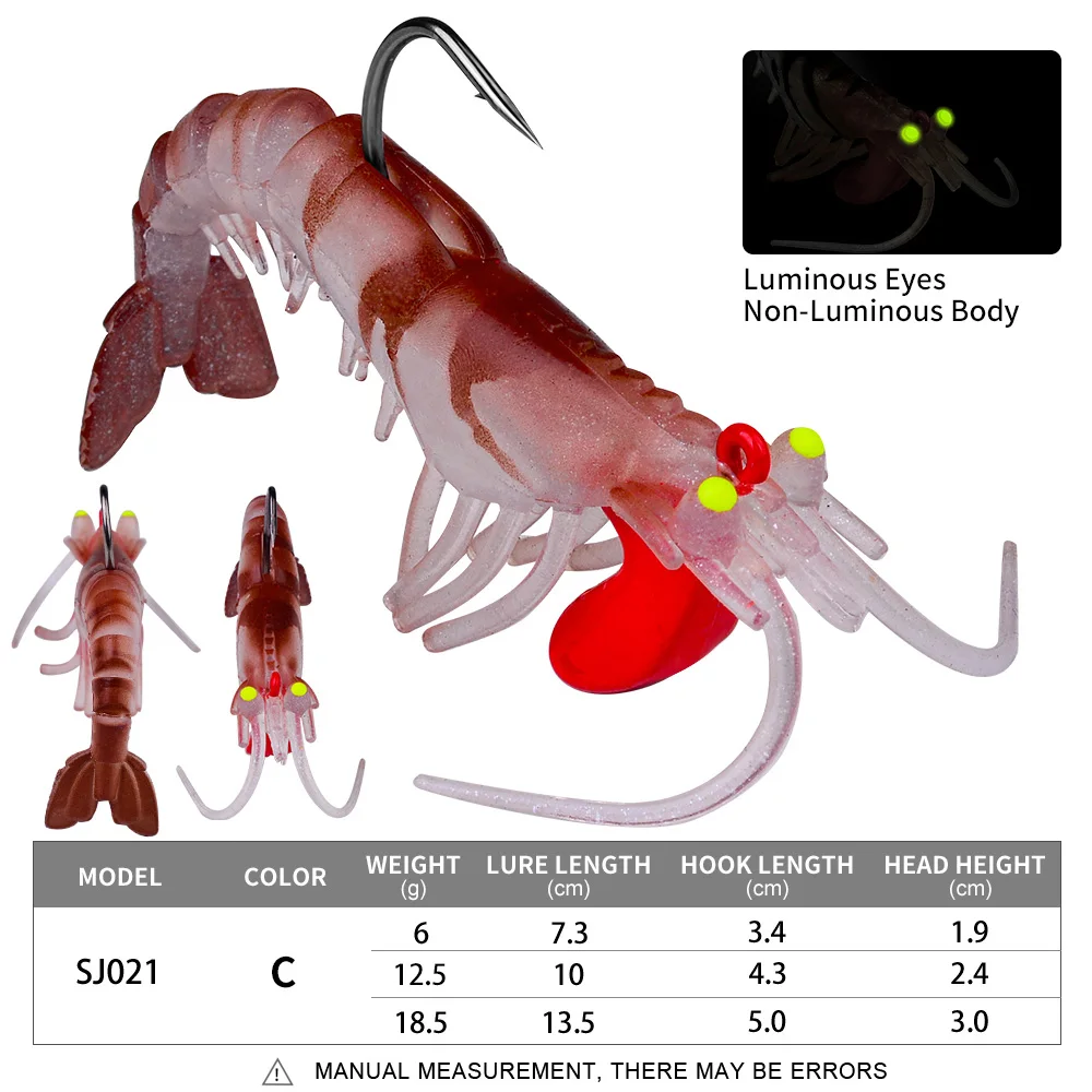 PROBEROS 5PCS Luminous Silicone Shrimp Baits 6g-12.5g-18.5g Bionic