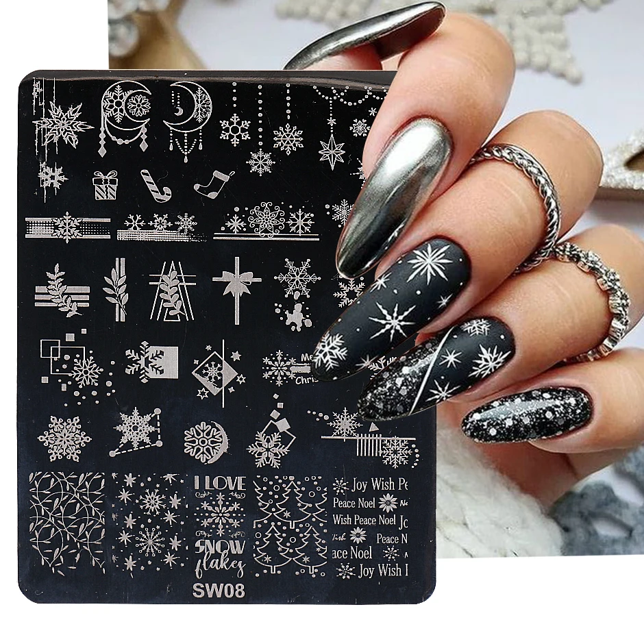 Snowflakes French Nail Stamping Plates Christmas Nail Art - Temu