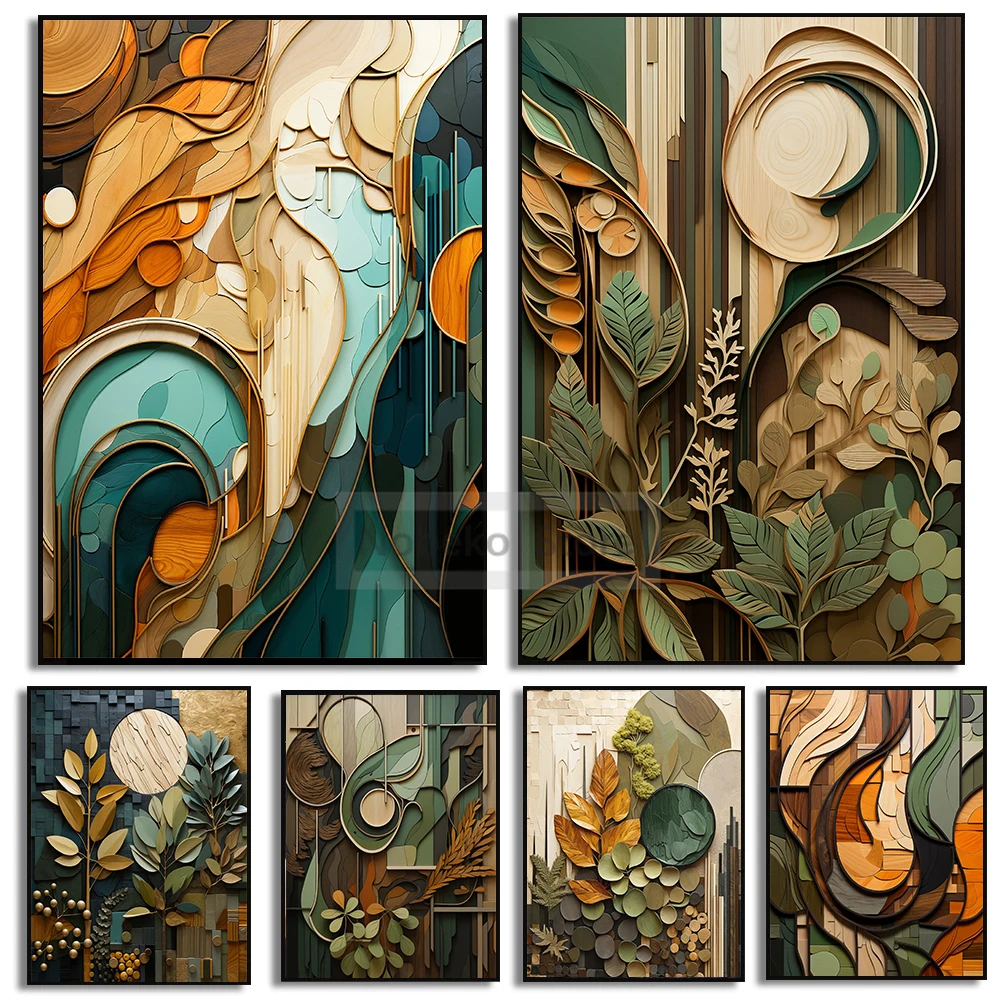 Boho Wood Shapes Canvas Painting 1