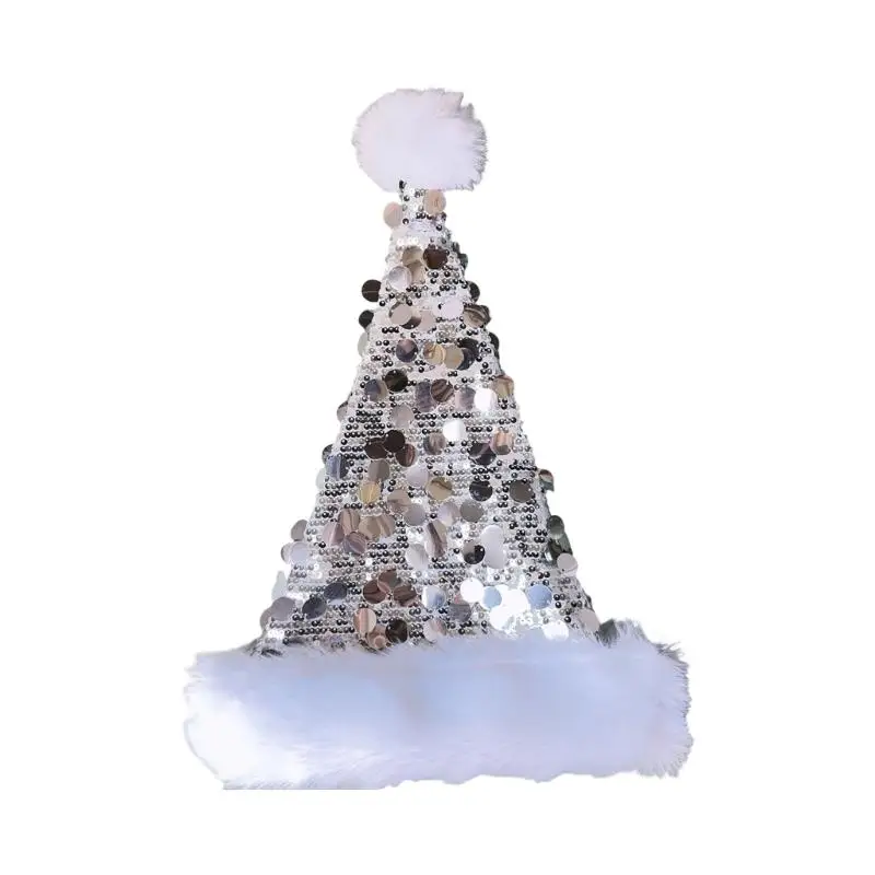 39bd Erwachsene Pailletten Santa Hats Plüsch Weihnachtskappe Glitter Weihnachtskappe für Frauen – Detail 7