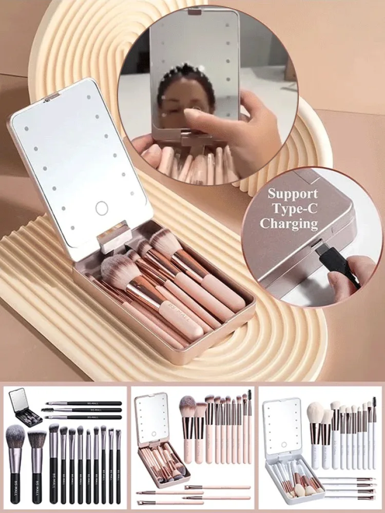 Makeup Mirror Set with Lid Dustproof Organizer Lighted Makeup Brush Set Mirror for Bloggers 3