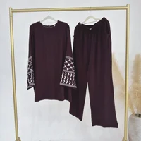 Abaya-Ensemble 2 pièces pour femmes musulmanes, vêtements de Turquie, vêtements islamiques de Dubaï, survêtement décontracté, tenues de mode arabe, pantalon en Y brodé 2