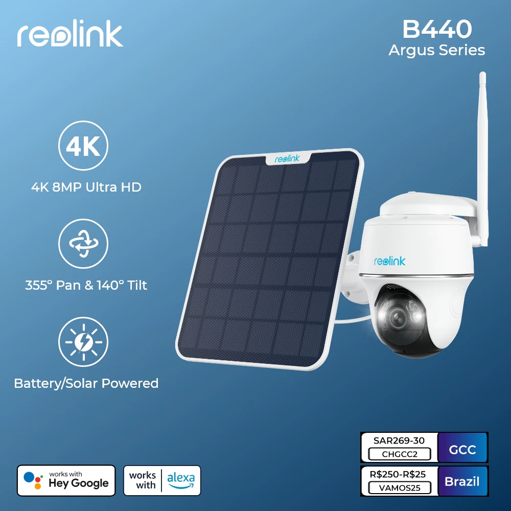 Reolink Argus Pt 3Mp Telecamera Di Sicurezza Wifi 5Mp Telecamera Ip Esterna Solare/Alimentata A Batteria 4K 8Mp Telecamere Di Sorveglianza Pan Tilt Wi