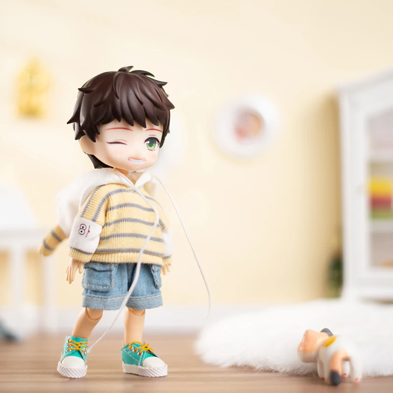 OB11 Doll Clothes Striped Hoodies Casual Long Sleeved Sweater For Molly UF 1/12BJD Doll GSC YMY P9 Body Tiger Coat With Cute Ear 4