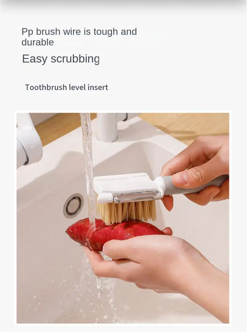 Fruit Vegetable Brush Kitchen Potato Cucumber Stainless Steel Hole Digging Peel Knife Brush Multifunctional Pot Bowl Clean