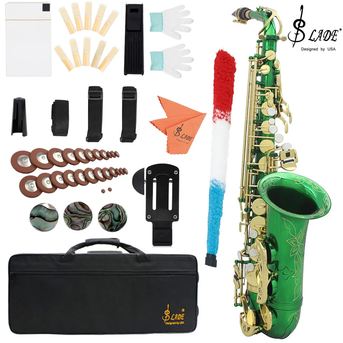 SLADE Eb Alto Saxophone Green E Flat Alto Sax Set Woodwind Instrument with Carrying Case and Accessories