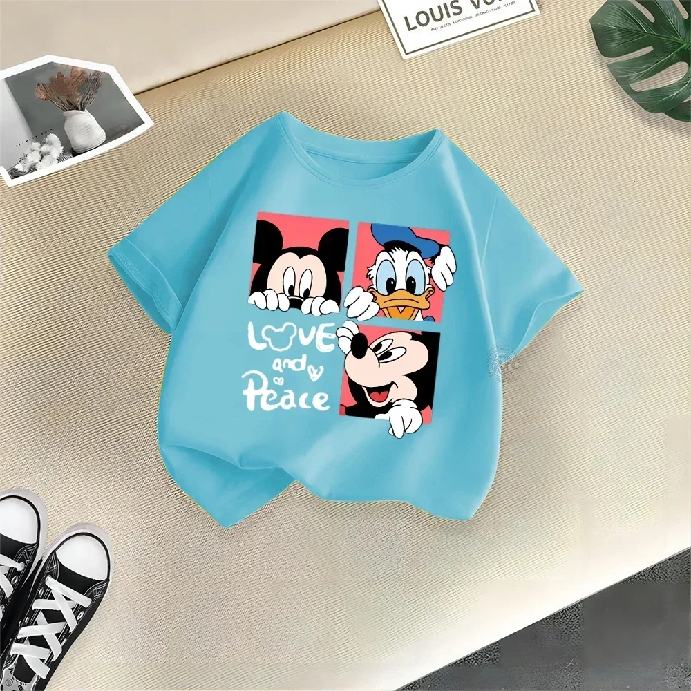 Disney-Camiseta de algodón de manga corta para niños y niñas, camiseta informal de Mickey y Minnie, ropa bonita para bebés, moda de verano