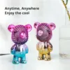 2024 popular cartoon mini violent bear small fan holding a three-speed USB portable rechargeable gradient bear fan 2