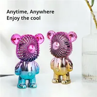 2024 popular cartoon mini violent bear small fan holding a three-speed USB portable rechargeable gradient bear fan 2