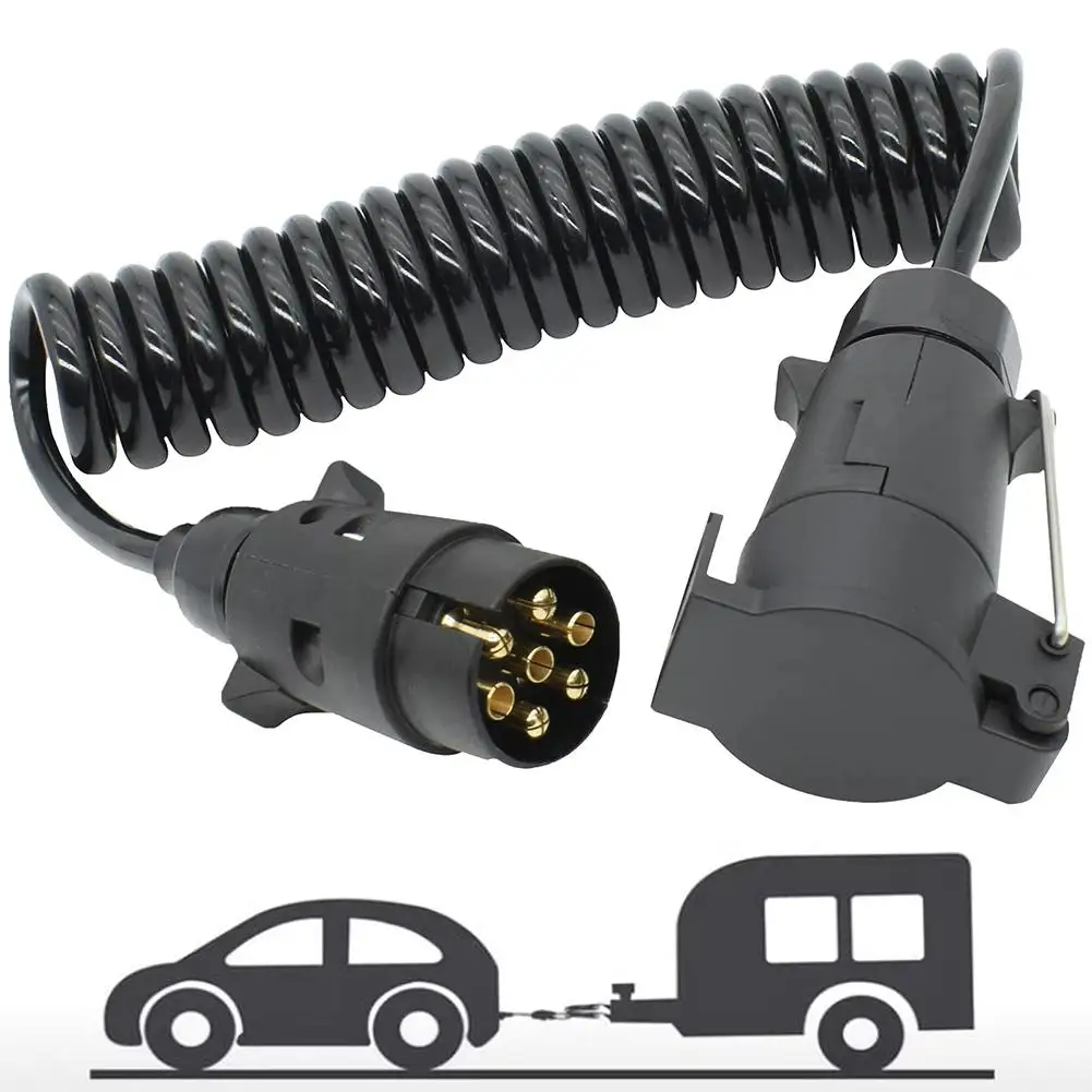 7Pin Adapter Cable Trailer Plug Extension Spring Cord for Car RV Trailer Adapter Wiring C7R2,trailer plug adapter,trailer plug,towing adapter,towing adaptor,trailer extension cable