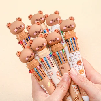 10 Colors Ballpoint Pen Cartoon Bear 0.5mm Colorful Ink Gel Pens Silicone Kawaii Pens School Office Supplies Korean Stationery 1
