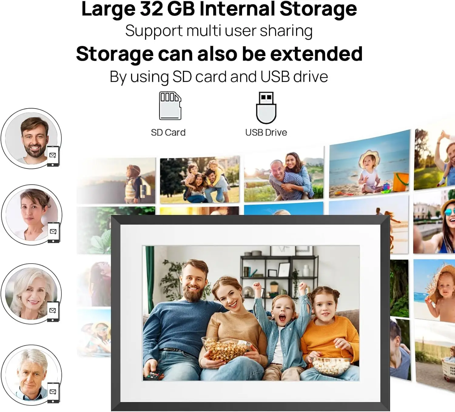 32GB 10.1 Inch WiFi Digital Picture Frame with 1280x800 HD IPS Touch Screen, Send Photo or Videos via App or Email,Support USB D view 6