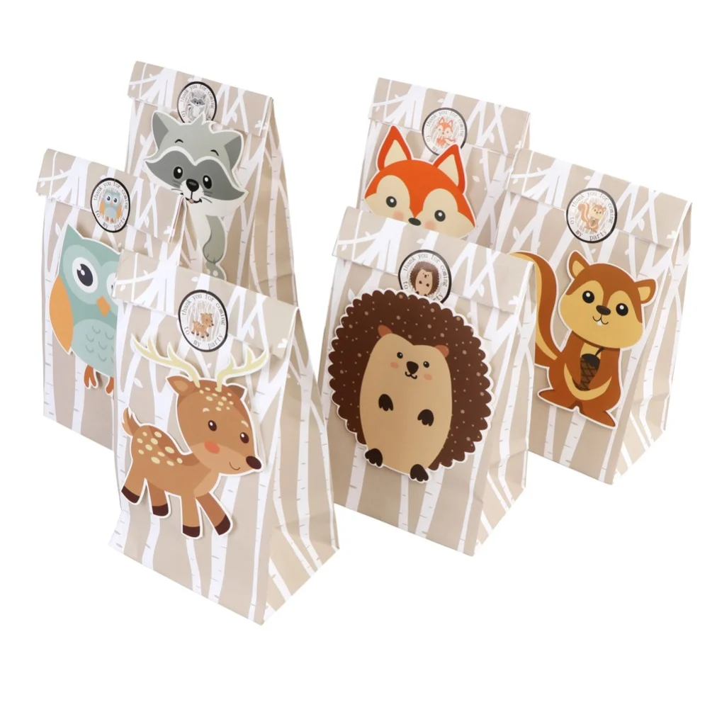 12PCS Dschungel Thema Party Geburtstag Party Dekorationen Kinder Safari Papier Geschenk Taschen Süßigkeiten Taschen Box Baby Dusche Verpackung Tasche