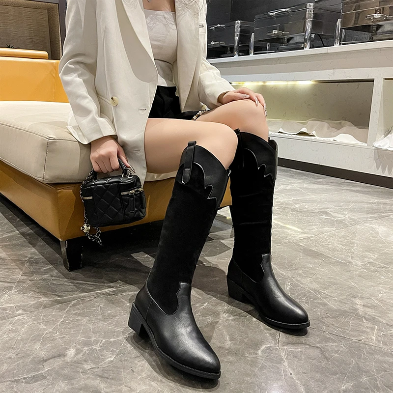 Medium Heel Soft-soled High Boots Versatile Foreign Comfortable Breathable Fashion Boots  Spring and Autumn New Women's Boots