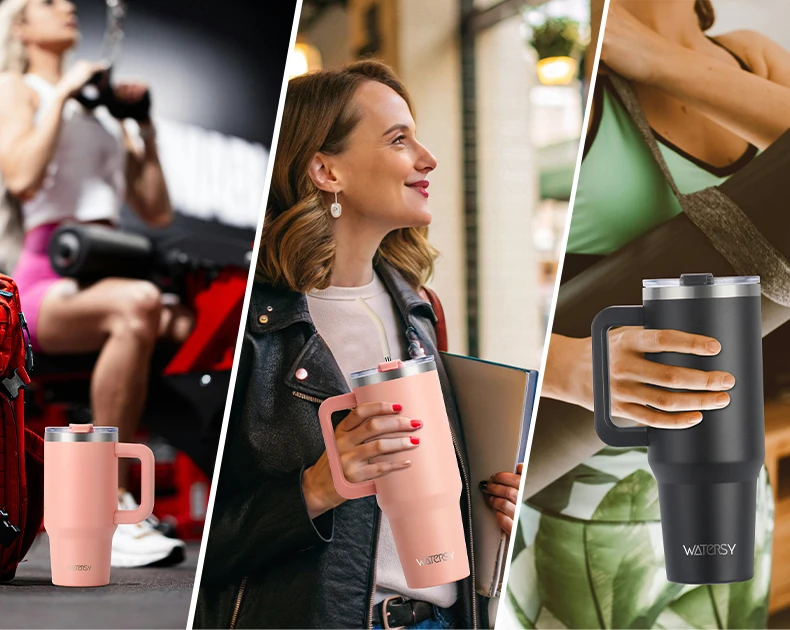 Insulated Tumbler with Handle & Straw 20oz 30oz 40oz Stainless Steel