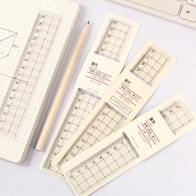 Ruler Set Drawing Ruler Straight Ruler Plastic Ruler 1pcs 15cm 18cm 20cm Transparent Simple Square Ruler Cute Stationery Drawing Supplies