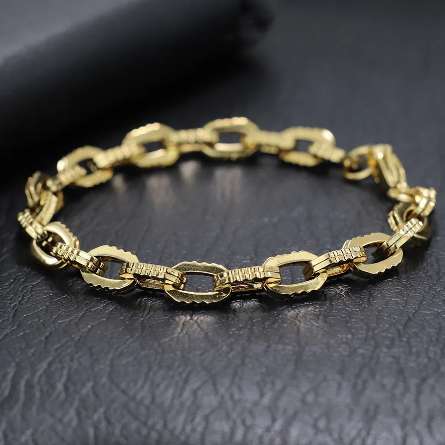 Stainless Steel Men Bracelet Gold Color Chain Link Handmade