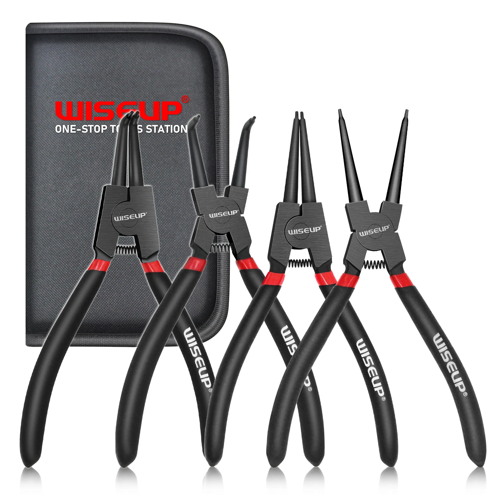 

WISEUP Circlip Pliers Internal Clamp Elbow Shaft 7-Inch Ring Remover Installation Tool Straight Curved Jaw Clamping