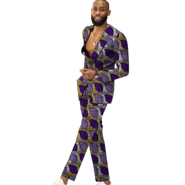 Veste imbibée sans col carillon pour hommes, blazers pour hommes, imprimé FJColorful, vêtements de fête, tenues de mariage africaines pour hommes 3