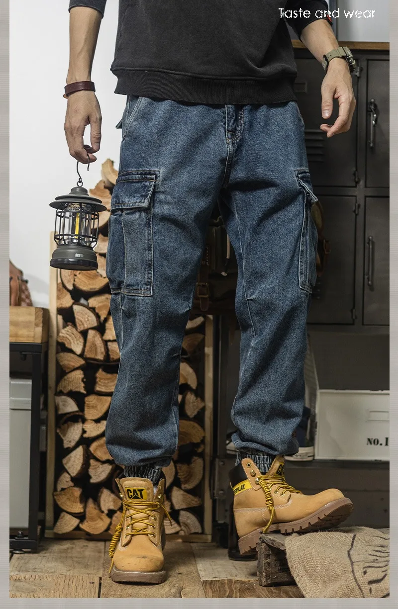 New Casual Pants Tooling Pants Spring and Autumn Jeans Men's Loose Leggings Ripped Jeans Baggy