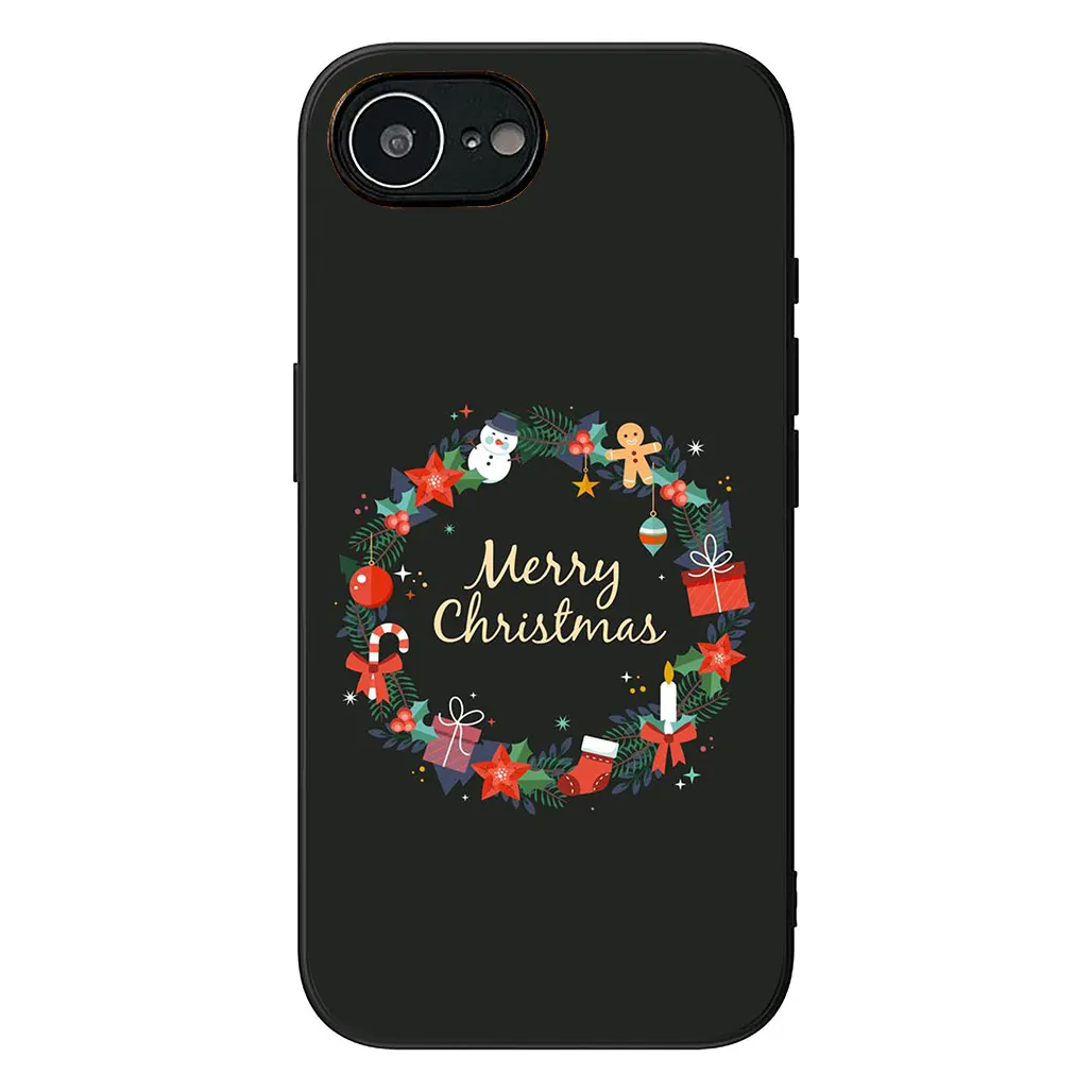 Merry Christmas Holiday Phone Case with Santa Claus, Tree, and Snowman Design