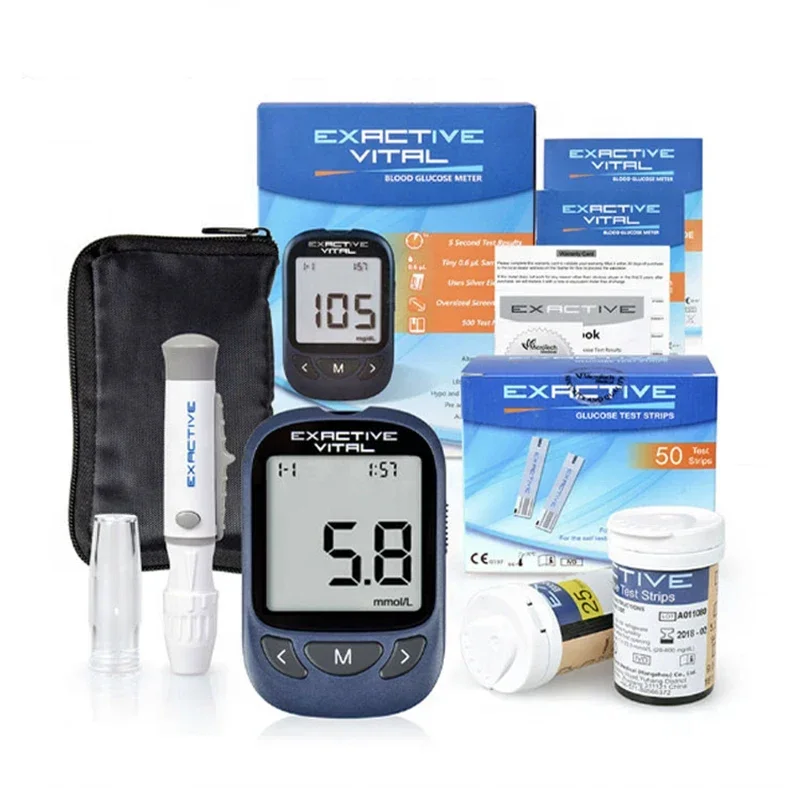 

EXACTIVE VITAL Blood Glucose Tester Kits with 50 Test Strips and 50 Lancets,Sugar Test Machine，Diabetic Supplies Travel Case kit