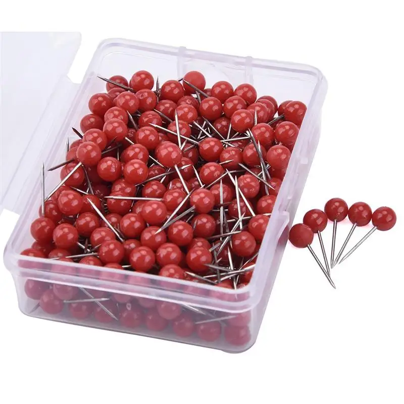 100Pcs Push Round Ball Head Map Tacks with Stainless Point for Office Home Crafts DIY Marking (Red)