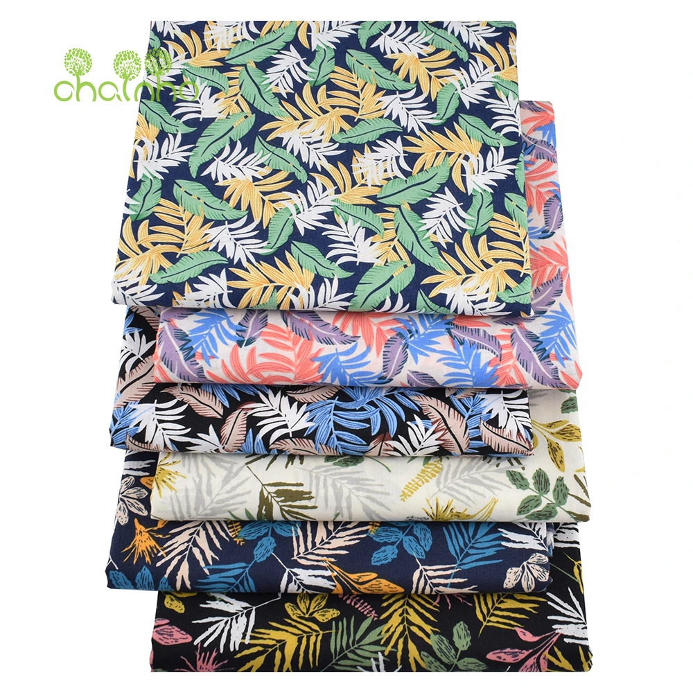Chainho,Printed Plain Weave Poplin Cotton Fabric,DIY Sewing Quilting Material,Patchwork Cloth,Leaf Series,3 Sizes,15PC134