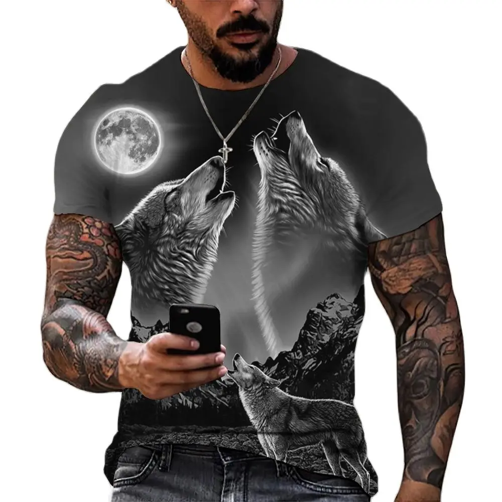 

Mens Animal Print Short Sleeve Top 3D Casual Street Man's T-shirt Oversized Tee Shirt Vintage Clothing Wolf T Shirt