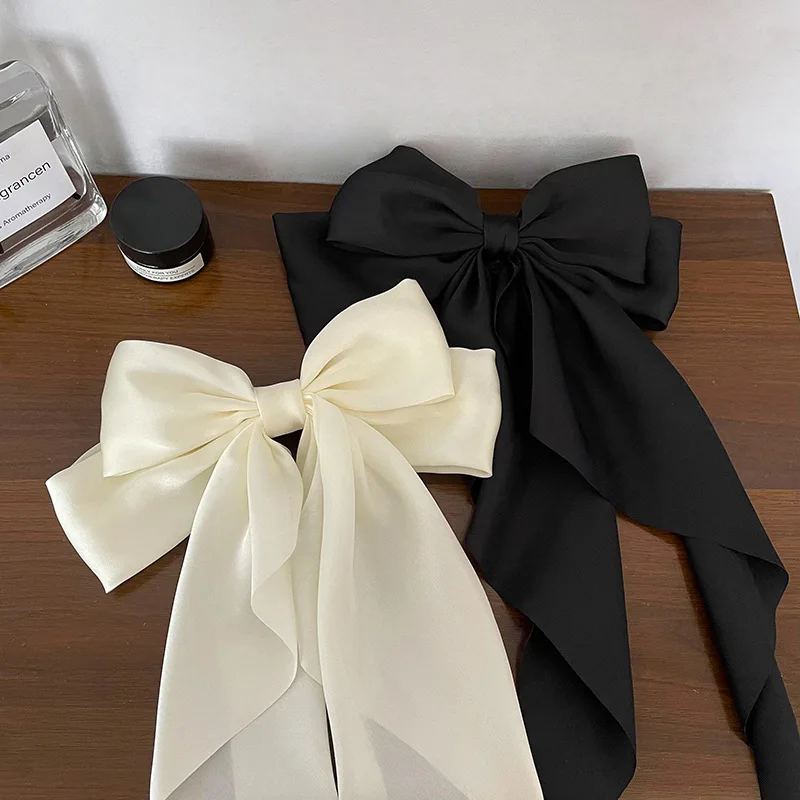 Elegant Bow Ribbon Hair Clip Retro Solid Satin Bowknot Hair Clips