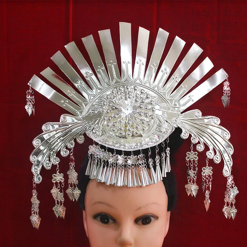 

Головной убор Hmong Bijoux Miao свадебный головной убор для демонстрации сцены аксессуары для женщин в китайском стиле винтажный