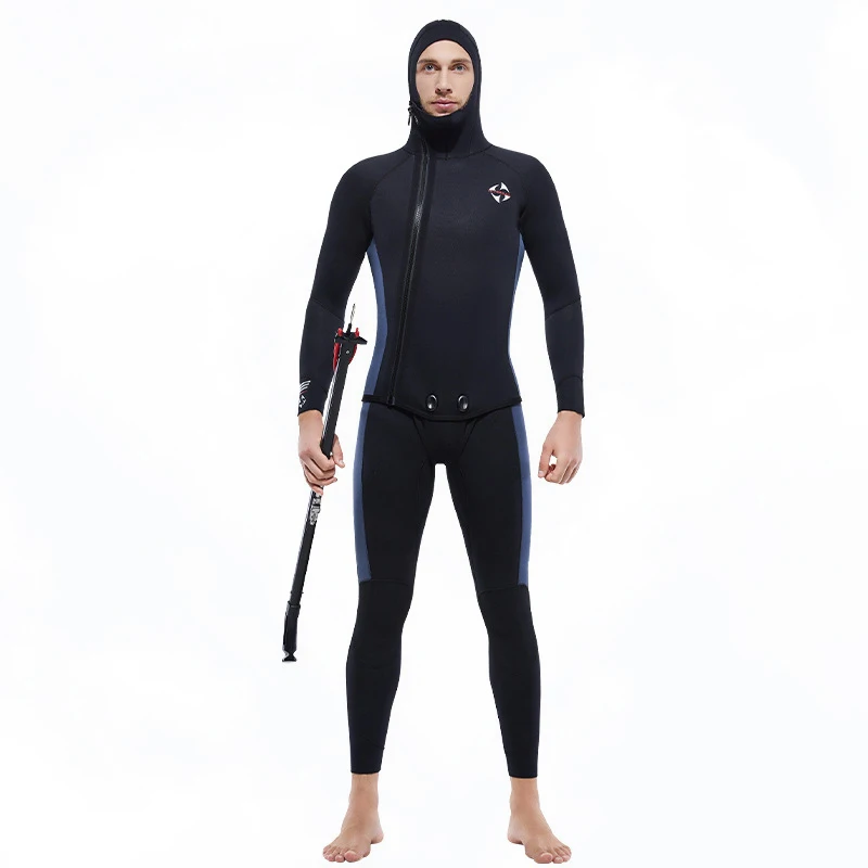 5MM 2 Pieces Neoprene UnderWater Hunting Kayaking Surfing Drifting Wetsuit Hood Men Scuba Keep Warm Snorkeling Swim Diving Suit