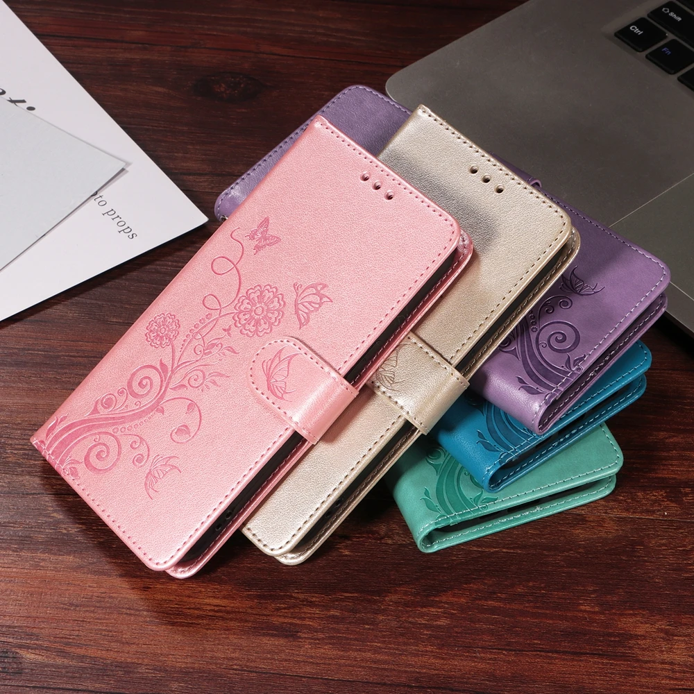Embossed Butterfly Flower Magnetic Leather Wallet Phone Case Cover