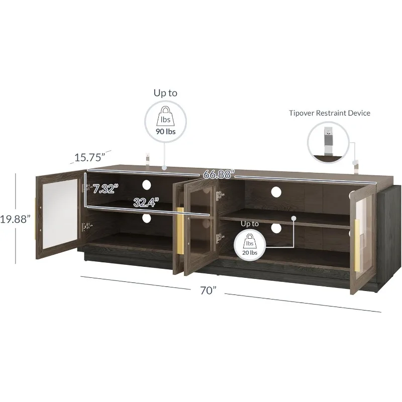 70" TV Stand for TVs Up To 75", Modern TV Cabinet & Entertainment Center with Shelves, Wood Storage Cabinet for Living Room 2