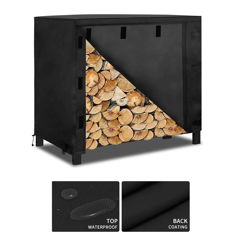 

Outdoor Firewood Rack Cover Waterproof Wood Log Storage Covering for Patio Logs Holder 4FT Wood Holder 420D Oxford Fabric