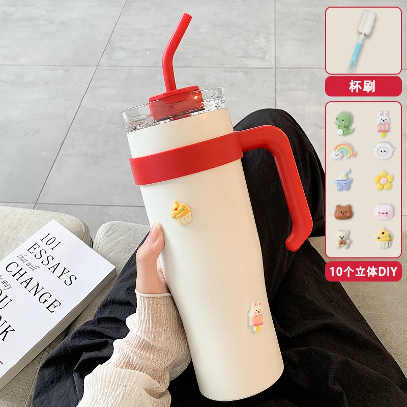 

Новинка 2024, чашка для льда из нержавеющей стали 304 с соломинкой, большая емкость, портативная чашка для воды, релаксация, фитнес, чашка для кофе и напитков