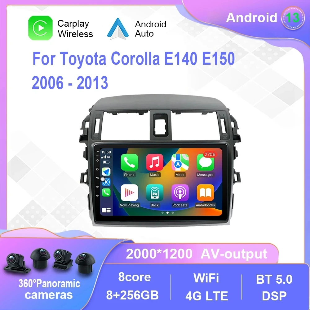 

Магнитола на Android 13 для Toyota Corolla E140 E150 2006-2013, автомобильный мультимедийный плеер для Carplay, сенсорный экран, GPS-навигация