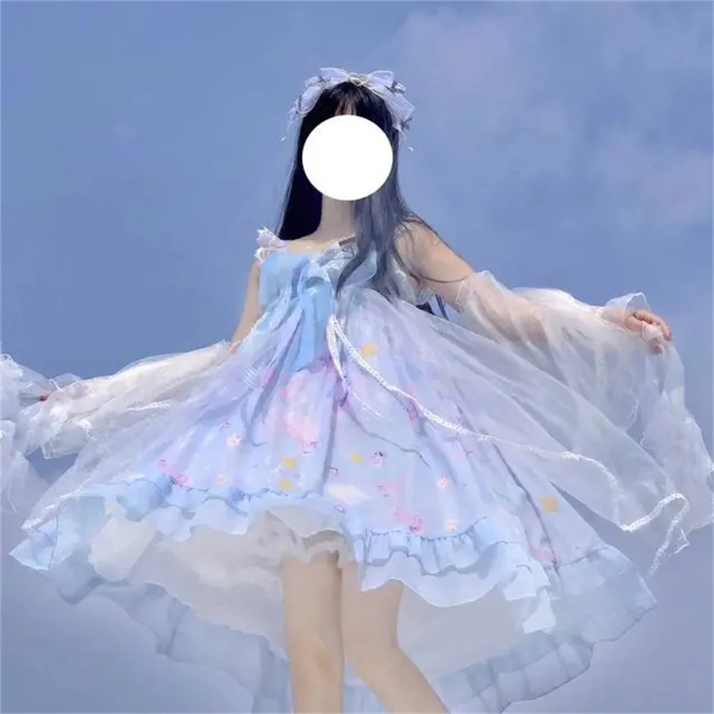 Deep Sea Jellyfish Vestidos Sweet Princess Lolita Dress Kawaii Girls Victoria Lace Ruffle Big Bowknot Cosplay Lolita Jsk