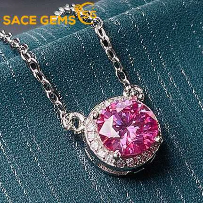

1 Carat Round Brilliant Cut D Color Moissanite Pendant Necklace Silver 925 Moissanite Diamond Test Past Pink Gemstone Necklace