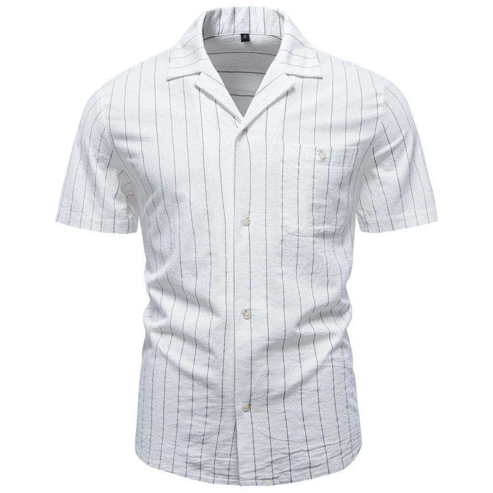 AIOPESON Men's Casual Stripe Design Shirt Short Sleeve Button Pocket Cotton Soft Breathable Lightweight Summer Daily Wear