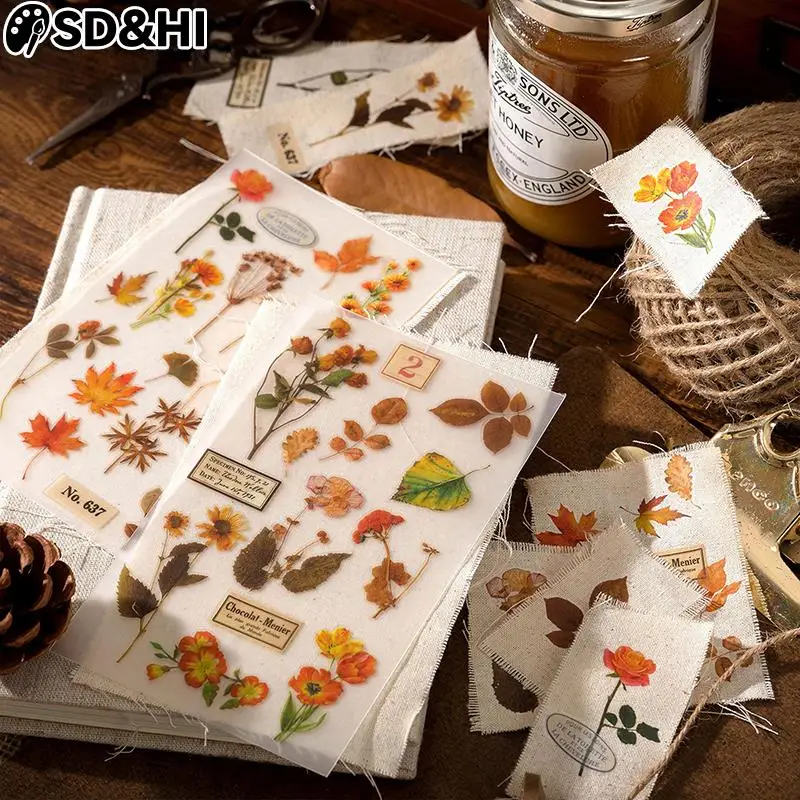 1set Vintage Rub On Transfers Plant Stickers Flower Decoration Sticker For Crafts Fabric Journaling Dairy Scrapbooking Planners