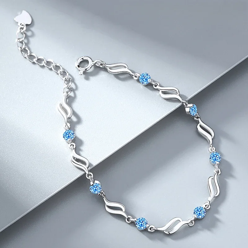 Retro 925 Sterling Silver Blue Crystal Bracelets For Women Korean Designer Hollow Adjustable Bracelets Luxury Party Jewelry Gift - Image 5